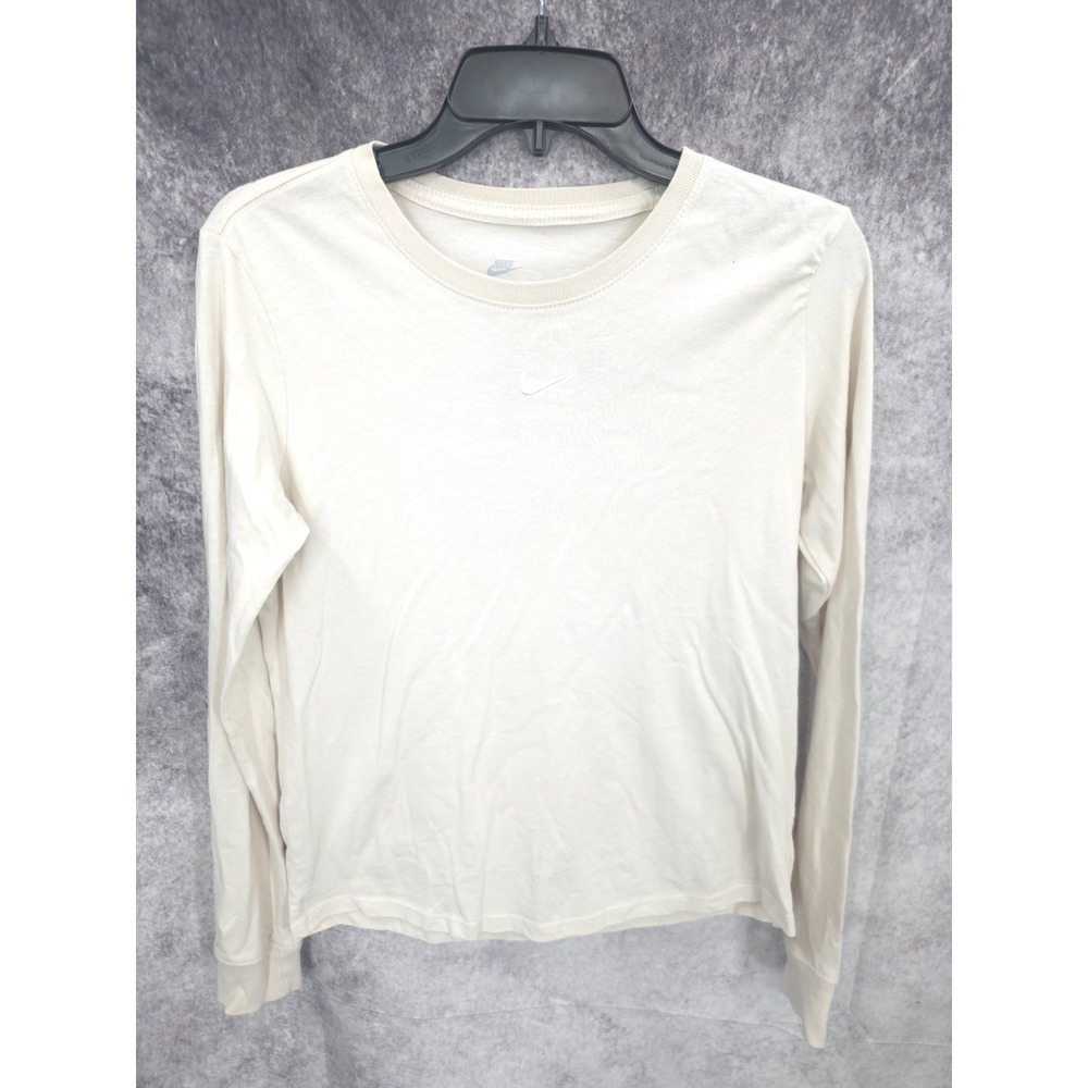 Nike T Shirt Womens XS Off White‎ Crewneck Swoosh Long Sleeve Athletic Cotton